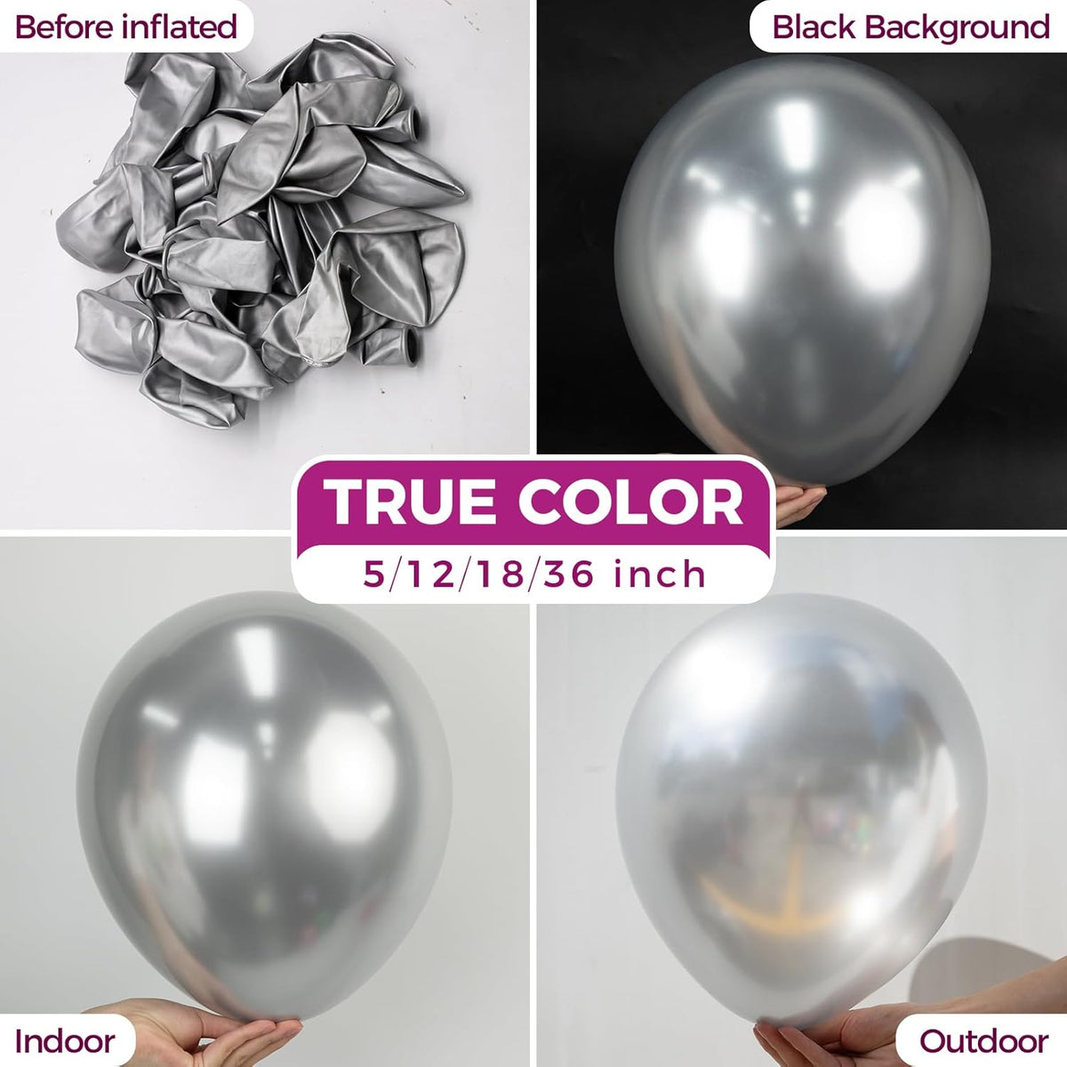 Bezente Metallic Silver Balloons Latex Balloons - 150 Pack 5 inch Chrome Silver Helium Balloons for