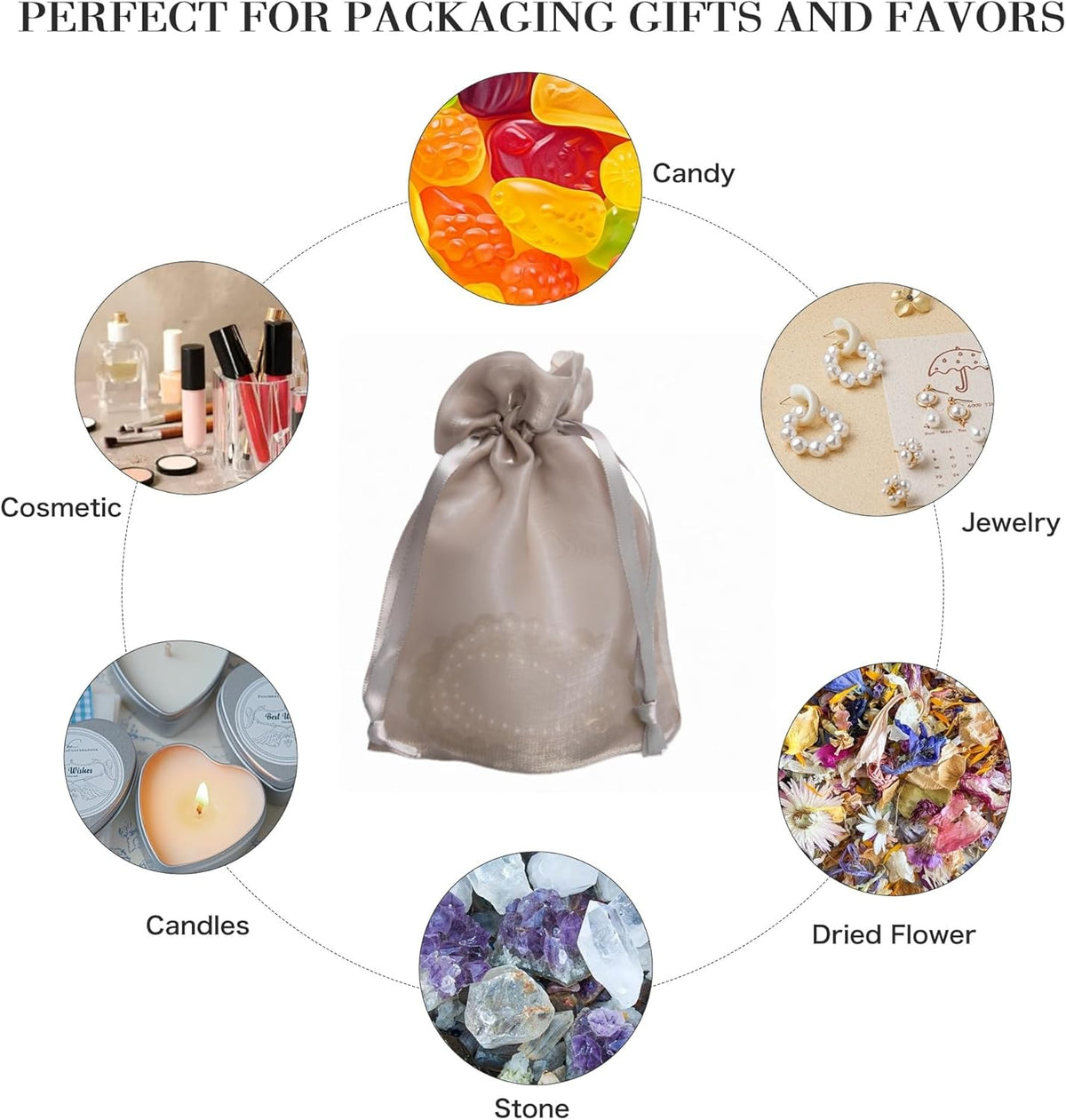 QIANF 20 Pcs Champagne Small Organza Bags 3X4 inch for Wedding Favors with Drawstring, Mini Mesh