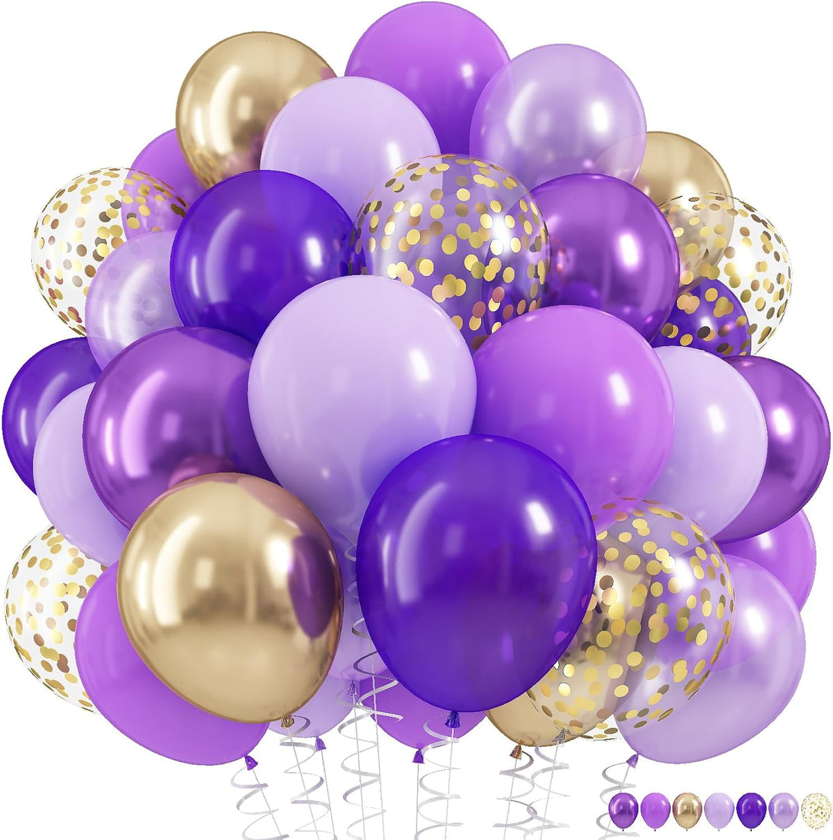 Pastel Purple Gold Balloons Set, 60Pcs 12 Inch Light Macaron Metallic Dark Purple Lavender Balloon