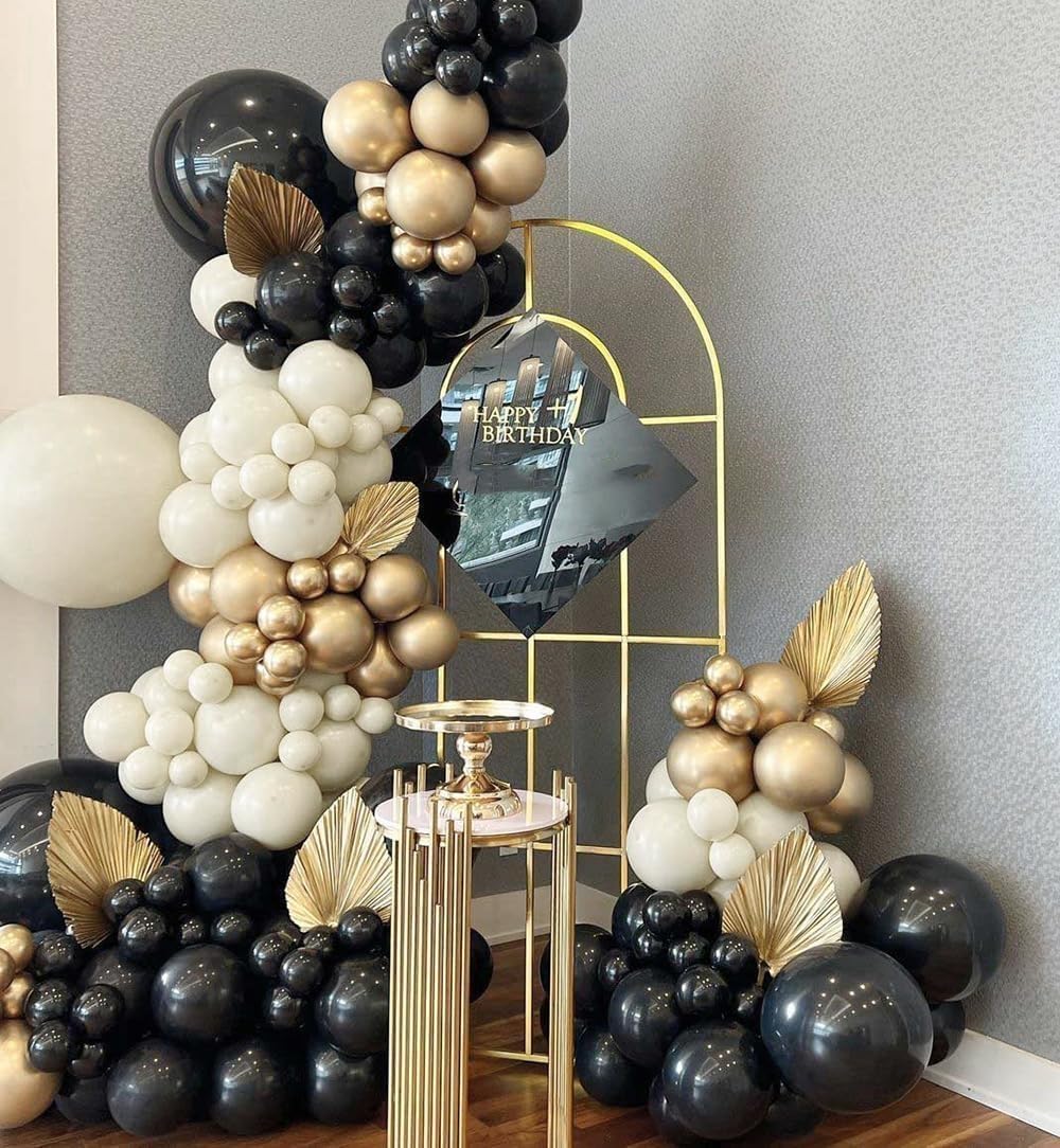 Black Gold Beige Balloons, 60PCS Black Gold White Sand Balloons Party Balloon with Metallic Gold