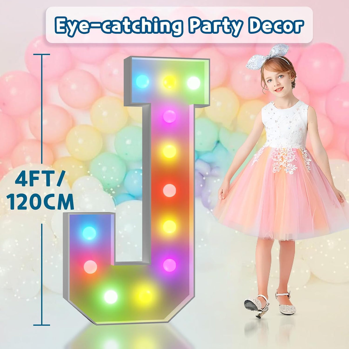imprsv 4FT Colorful Marquee Light Up Letters J, 18 Colors Large Light up Letters Alphabet Sign with