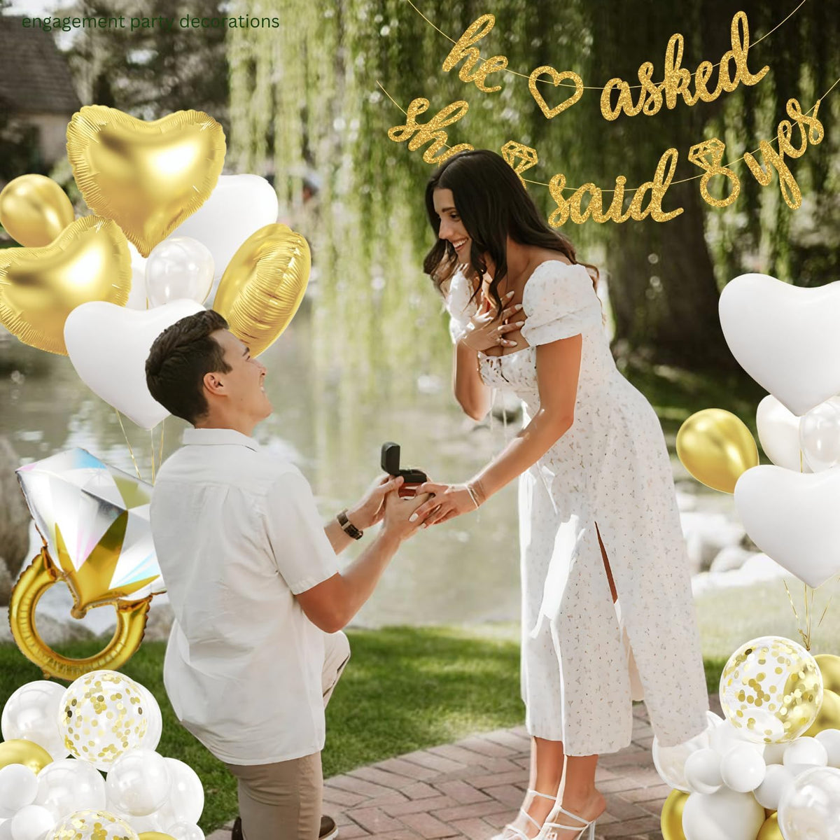 248 Pc Premium Engagement Party Decorations, Gold and White Bridal Decorations, He Asked She Said