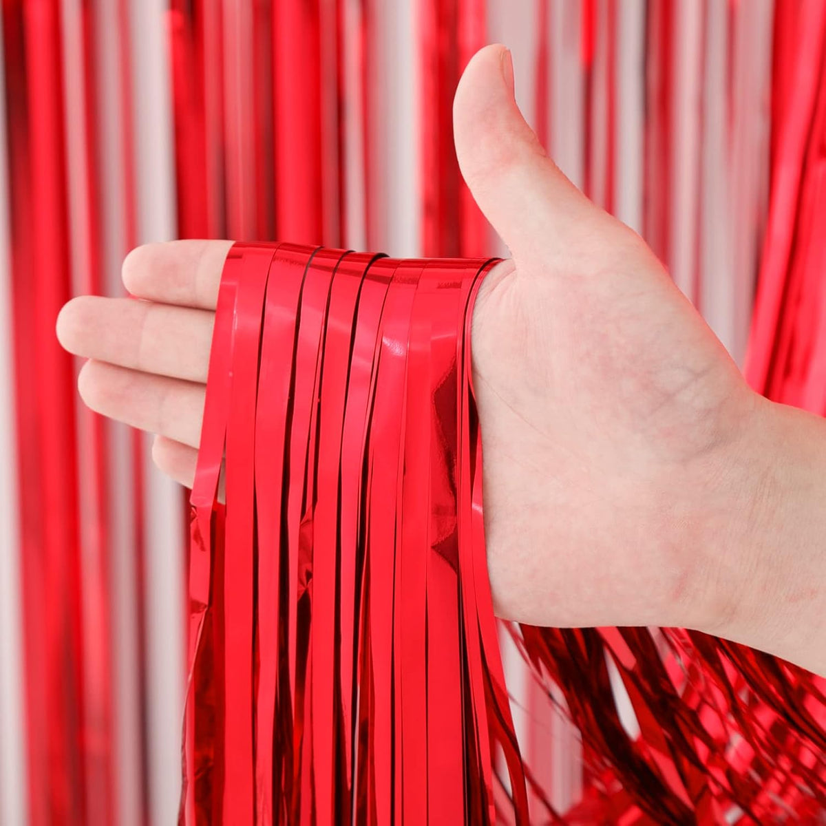 3 Pack 3.3x8.2 Feet Red Foil Fringe Backdrop Curtains, Tinsel Streamers Birthday Party Decorations