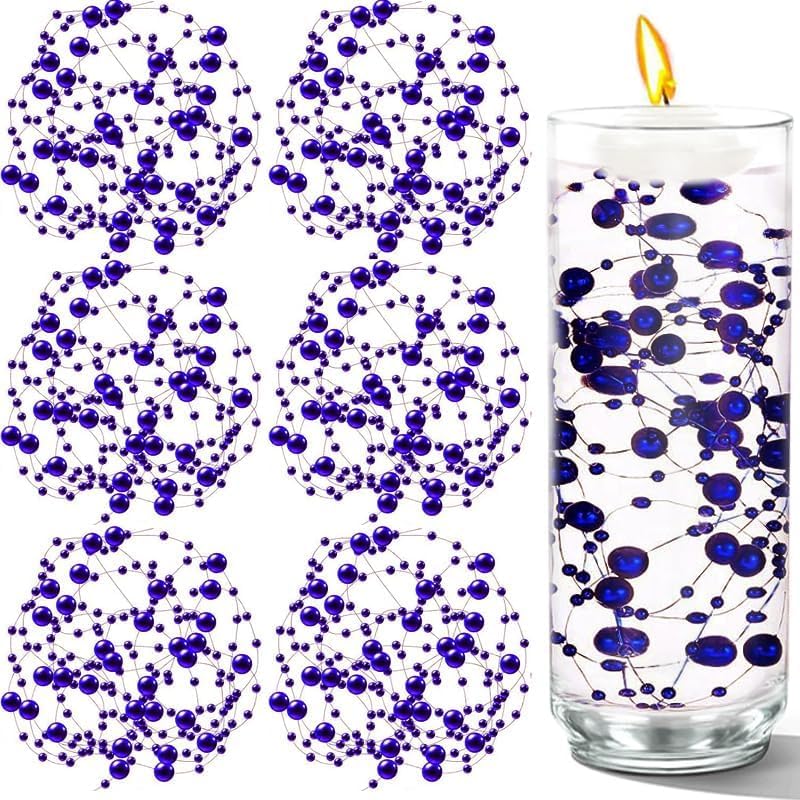 50 PCS Artificial Floating Beads for Centerpieces Vases, Dark Purple 8+3mm String Beads for Wedding