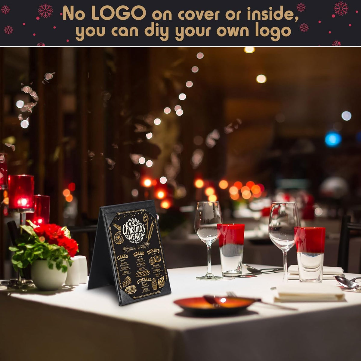Gerrii Leatherette Table Tents Black PU Leather Menu Covers Bulk Double Sided Frame Sign Holders 2