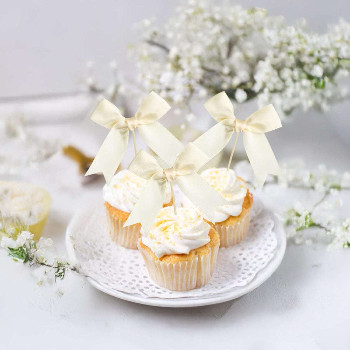 Gyufise 24Pcs Bow Cupcake Toppers Coquette Bow Girls Birthday Cake Decorations Bowknot Cake Toppers