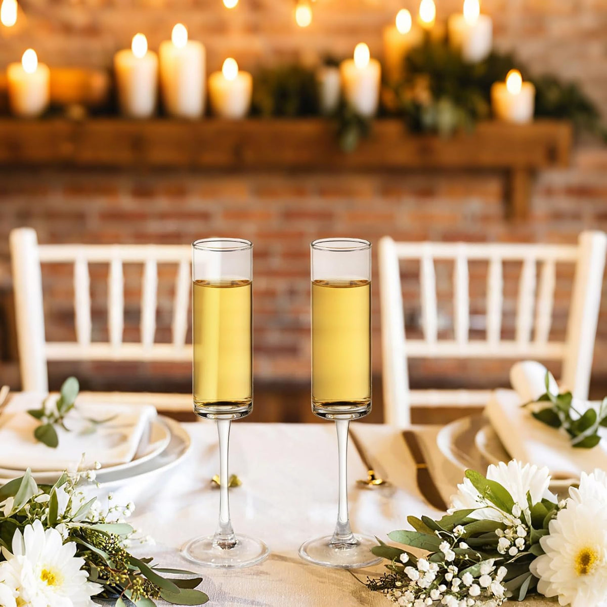 12 Pieces Clear Champagne Flutes 6 OZ Straight Sided Wine Glasses Champagne Long Stem Drinking
