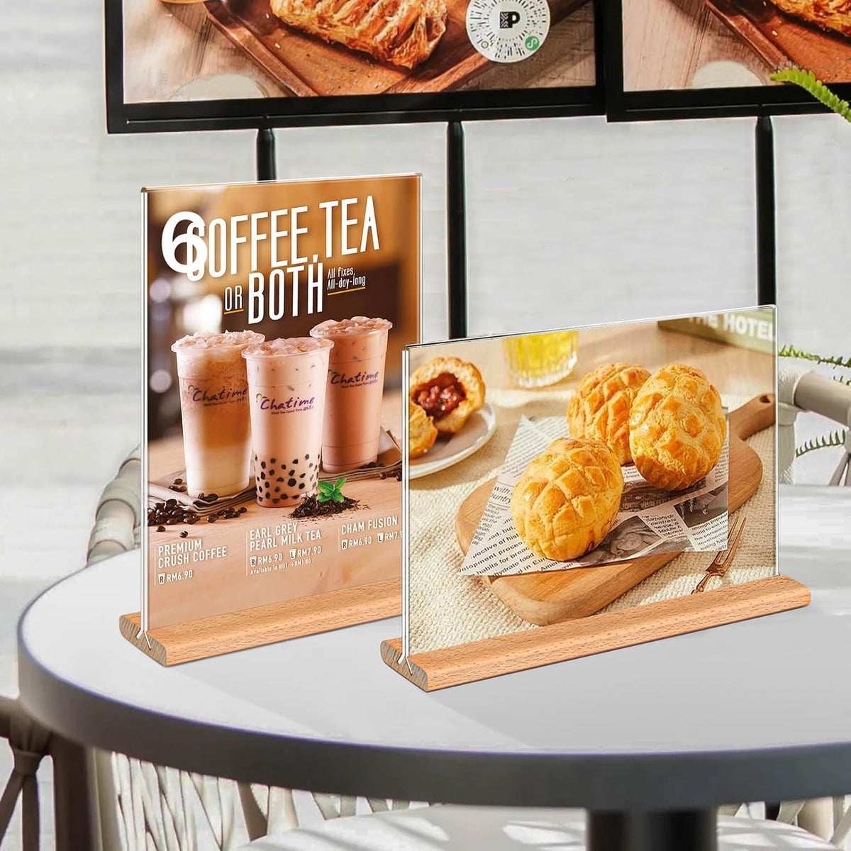 Kersally Acrylic Sign Holder 6 x 4, 3 Pack Double-Sided Clear Table Display Stands with Wood