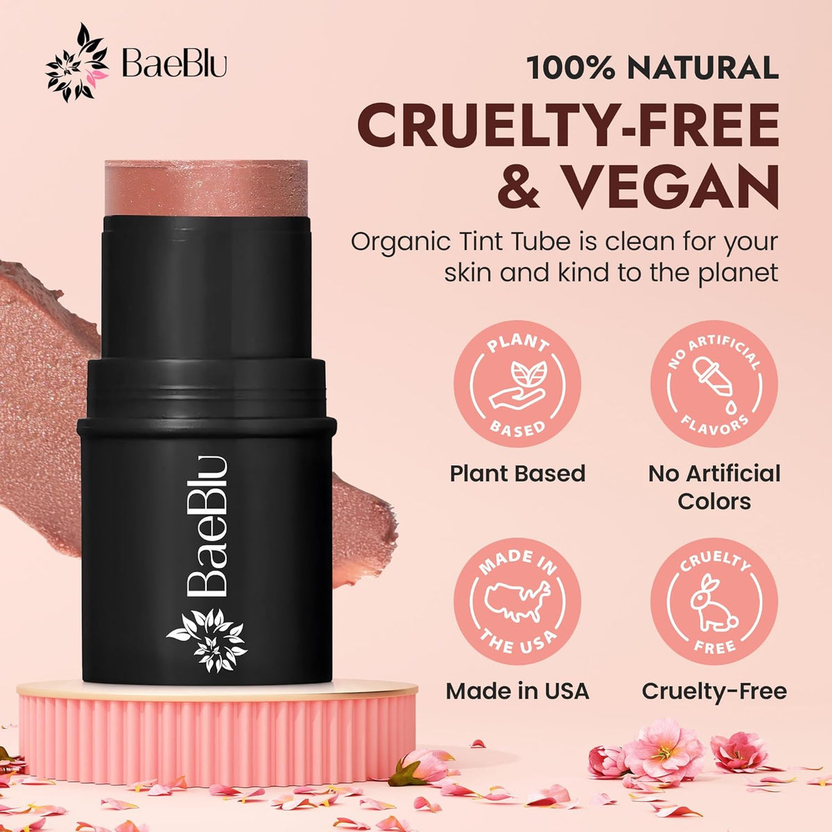 Organic Blush Tube, Sangria - 100% Natural Vegan Cream Blush Sticks, Multi-Use Bronzer, &