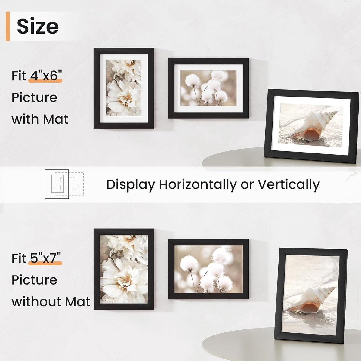5x7 inch Picture Frame, 5x7 Photo Frames with 4x6 Removable Mat - High Definition Plexiglass