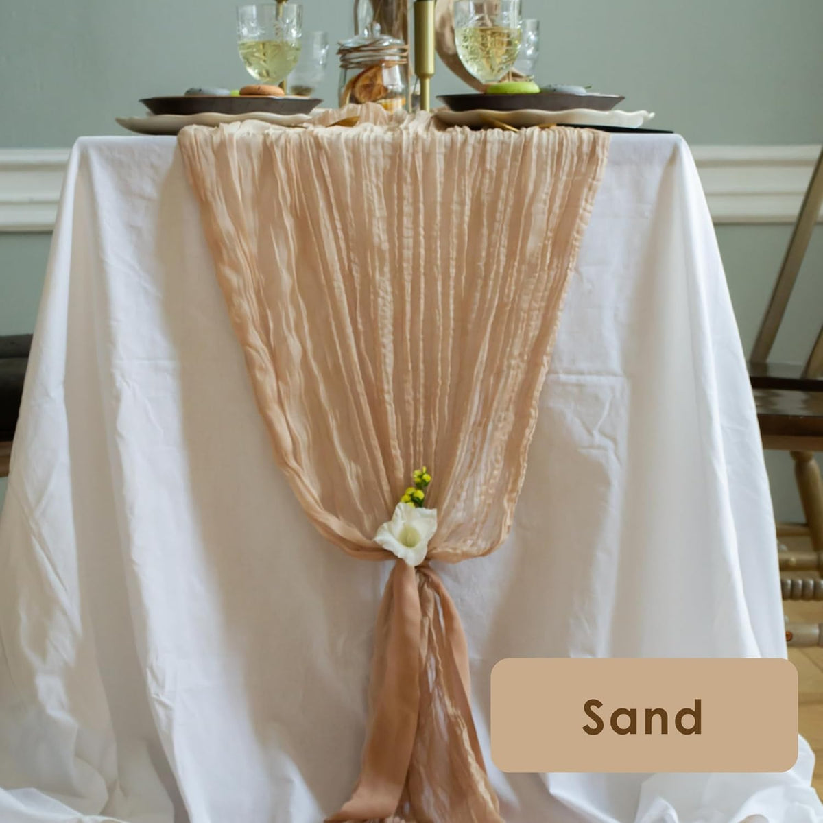 Gauze Table Runner Bulk Cheesecloth Table Runner 141 in Long Sand Set of 4 Boho Wedding Decorations
