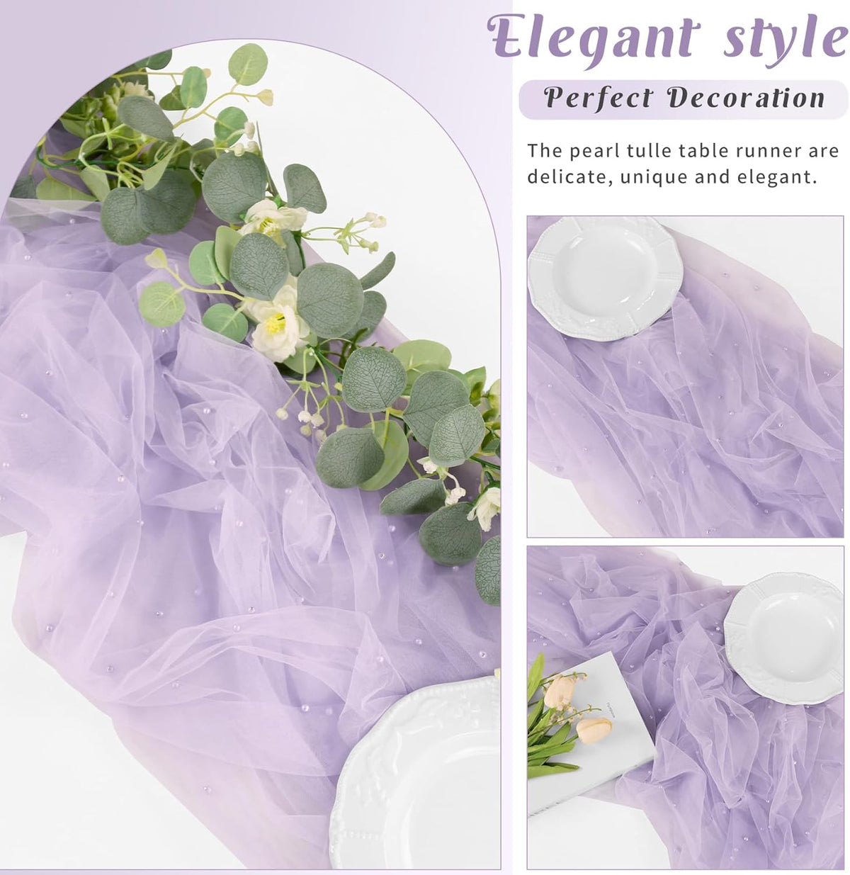 Pearl Table Runner 29 x 120 Inch Tulle Fabric Lace Table Runners Boho Rustic Tablecloth for Bridal