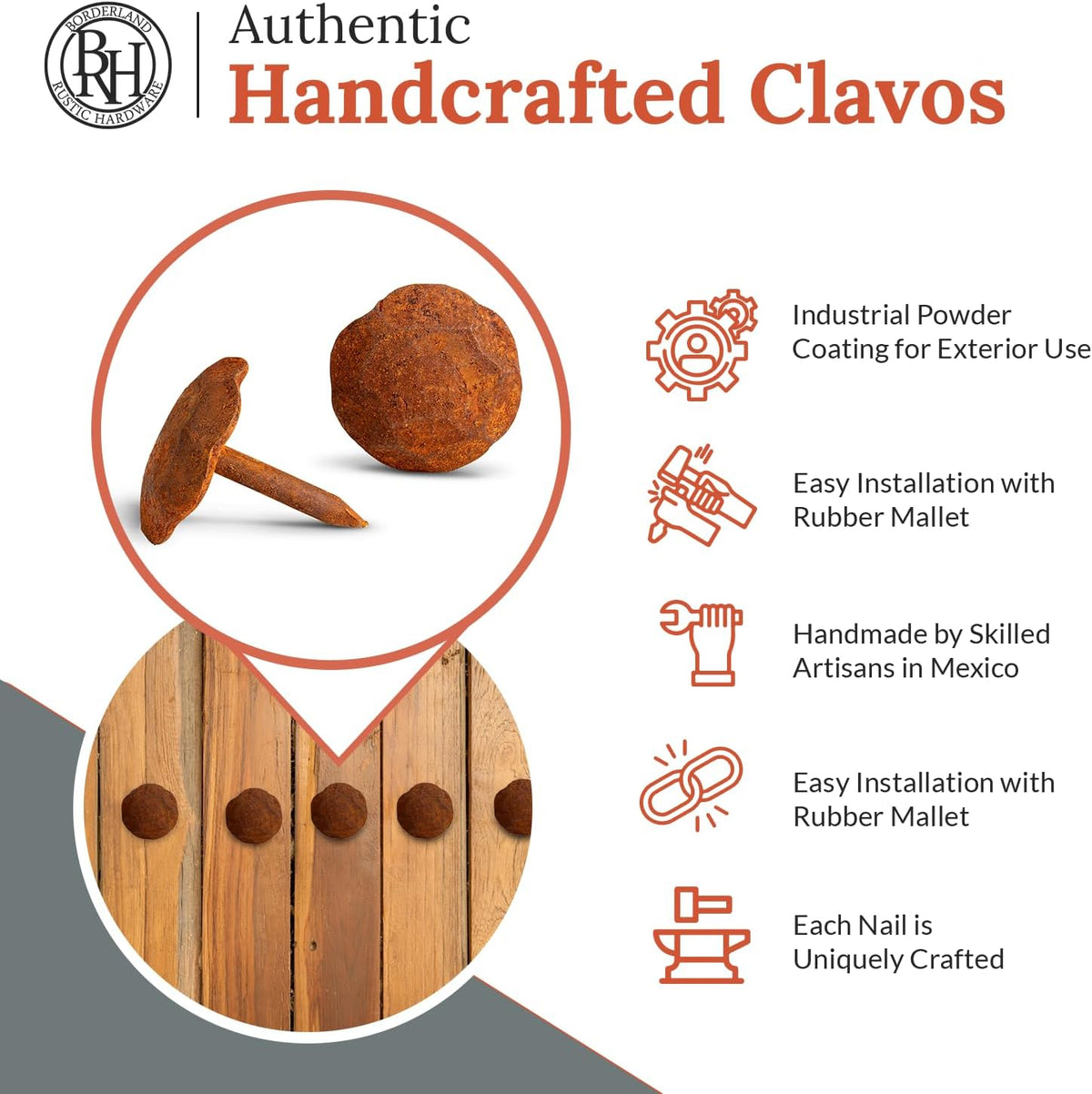 50 Pack 0.75" Round Head Iron Clavos Decorative Nails – Rusted – Handmade Rustic Round Fasteners