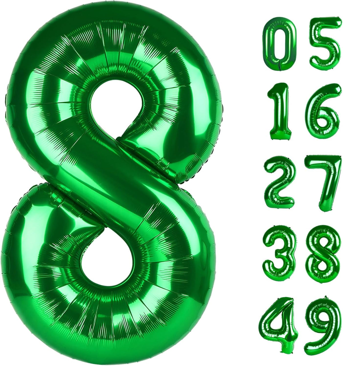 Green Foil Number 8 Balloon 40 Inch, Helium Mylar Eight Number 8 18 28 38 48 58 80 88 Birthday