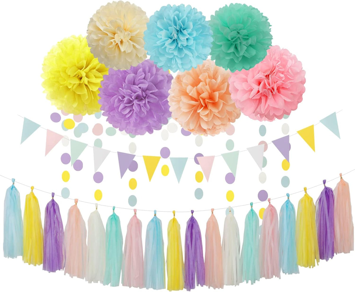 Pastel Rainbow Party-Decorations Supplies Streamers-Garland - 29pcs Baby Shower Birthday Wedding