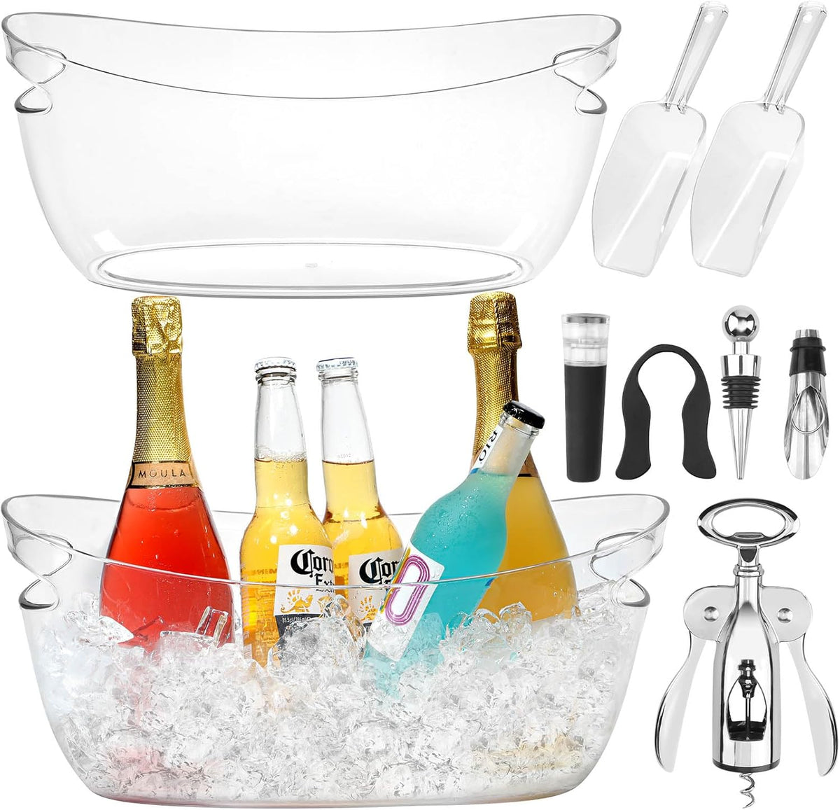 KITHELP 2 PCS Ice Buckets for Parties, 5.5L Ice Bucket with Scoops and Metal Wine Bottle Opener