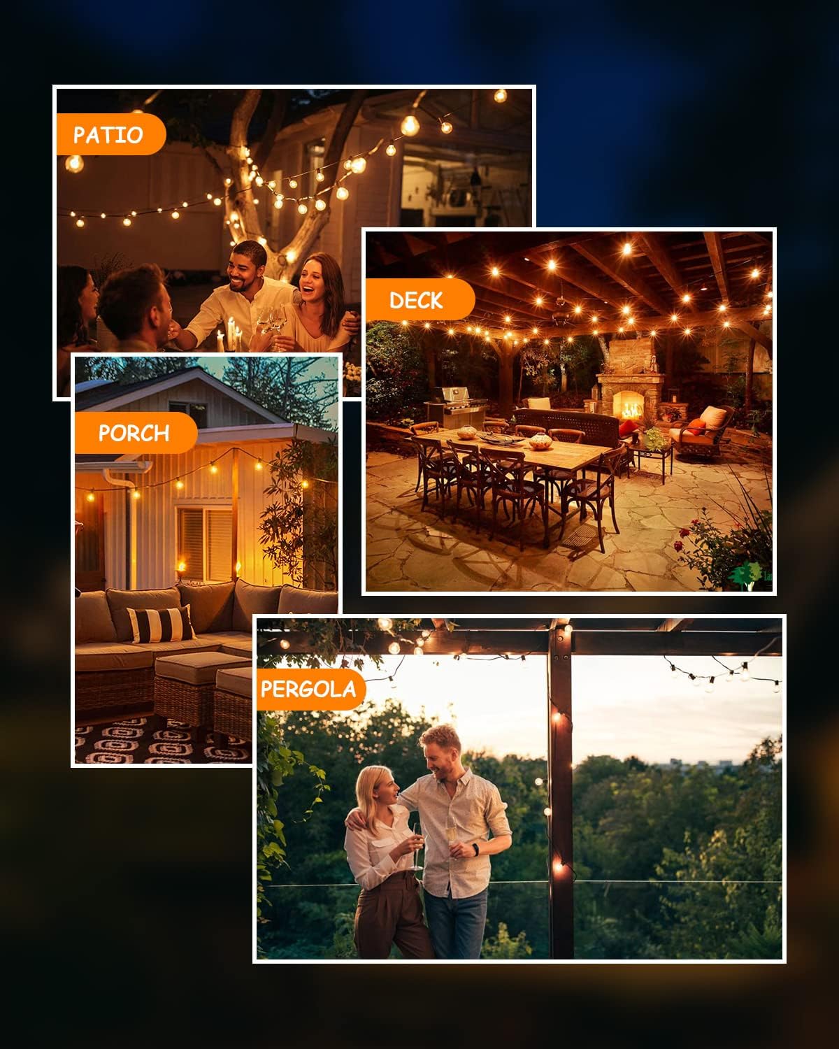 Svater Outdoor String Lights 200 FT, Patio Lights with 104 Shatterproof LED Bulbs, Commercial Grade