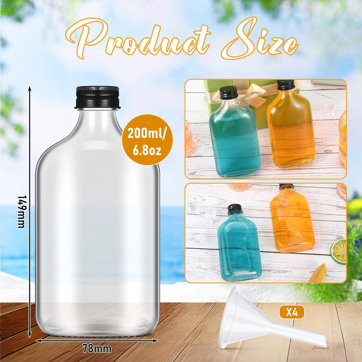 Gejoy 24 Pcs Mini Liquor Bottles Reusable Glass Flask Bottles with Black Caps Clear Empty Alcohol