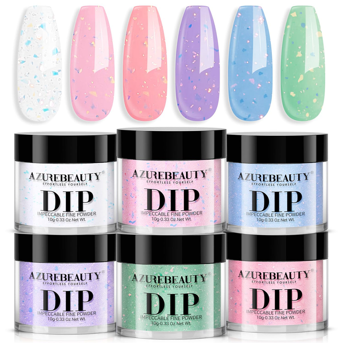 AZUREBEAUTY Dip Powder Nail Set, Clear Pink Coral Violet Blue Green Pastel Shades with Sparkling