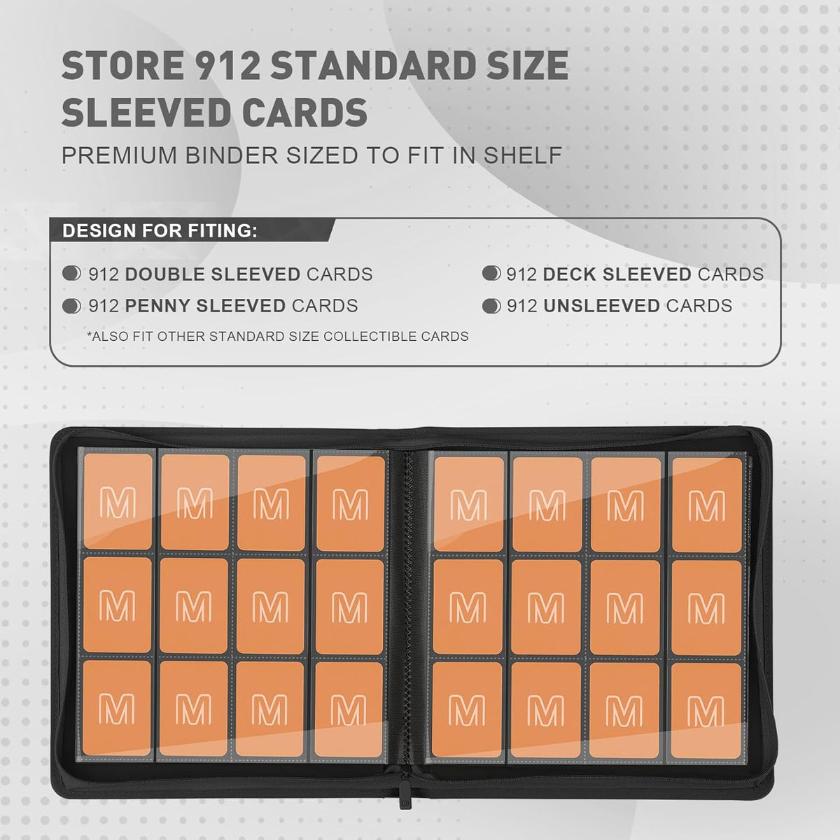 Premium Card Binder 12 Pocket for 720 Pockets Trading Card Binder, PU Zipper Card Collection Album