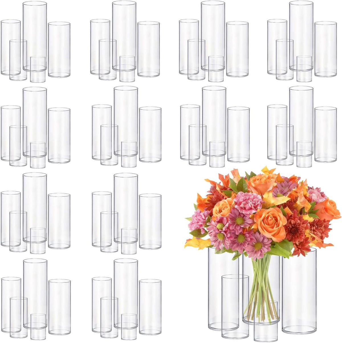 60pcs New & Improved Glass Vase Cylinder Vases for Centerpieces Small Flower Glass Clear Vases Home