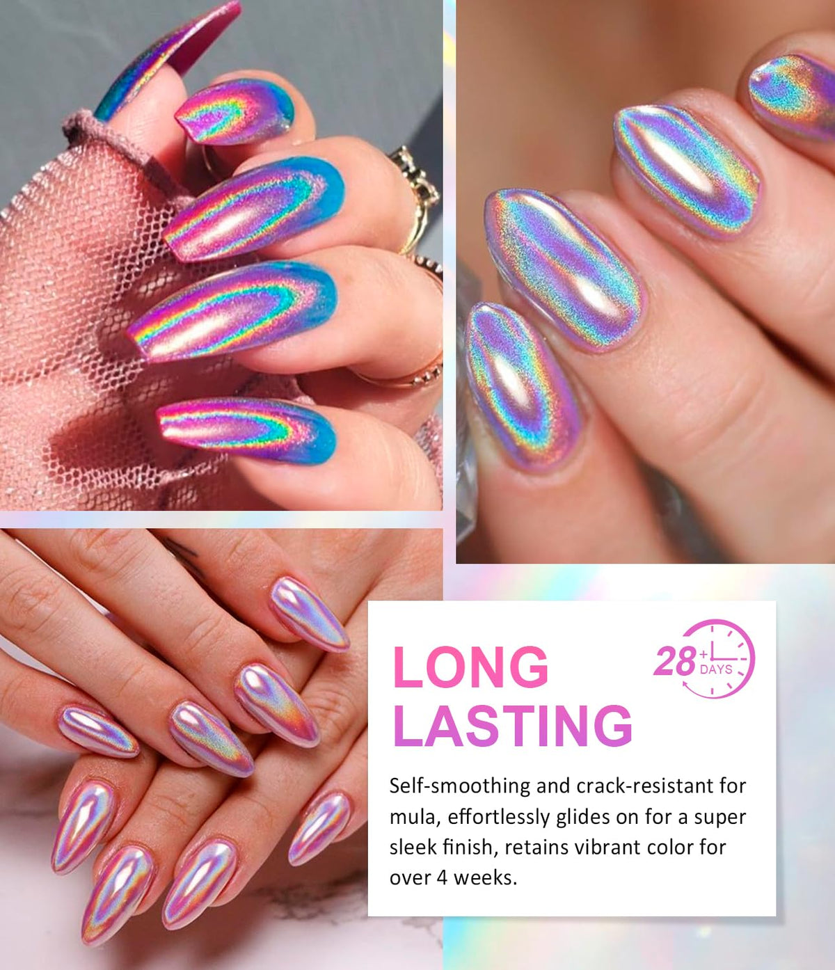 Magic Chrome Nail Powder: Iridescent Mirror Holographic Nail Powder,Metallic Pearl Effect Laser
