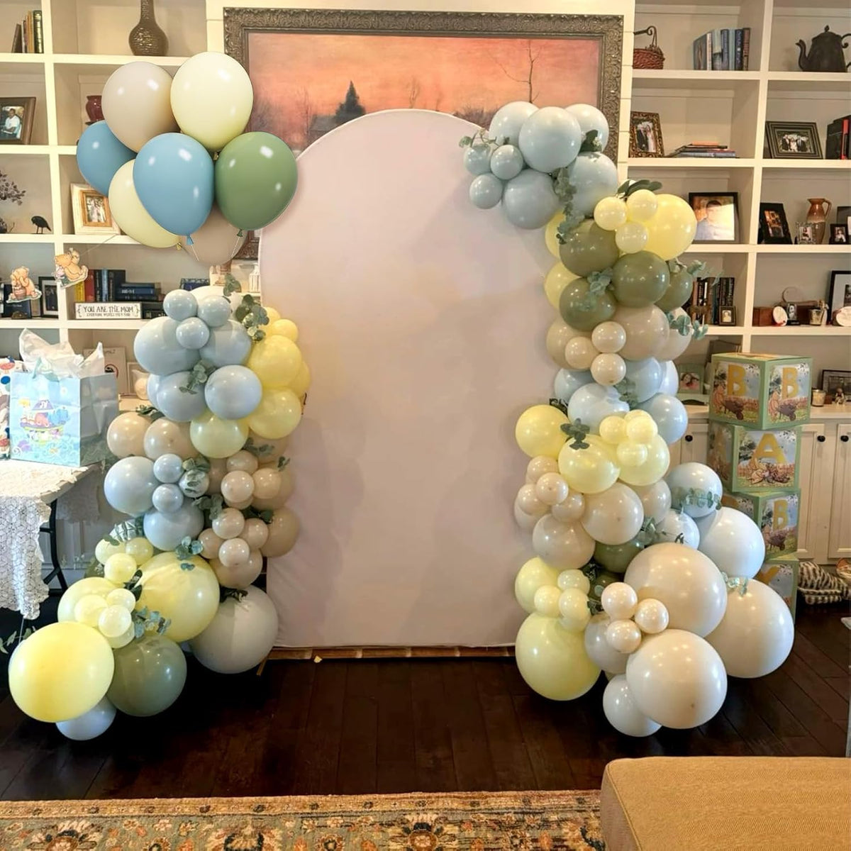 Sage Green Blue Balloons, 12 Inchs Dusty Blue Yellow Avocado Green Apricot Balloons for Girls Kids