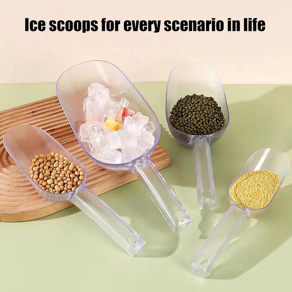 3PCS Clear Plastic Ice Scoop, 6 ounces Alec Ice Scoops, Kitchen Scoop for Ice Bucket Ice, Popcorn