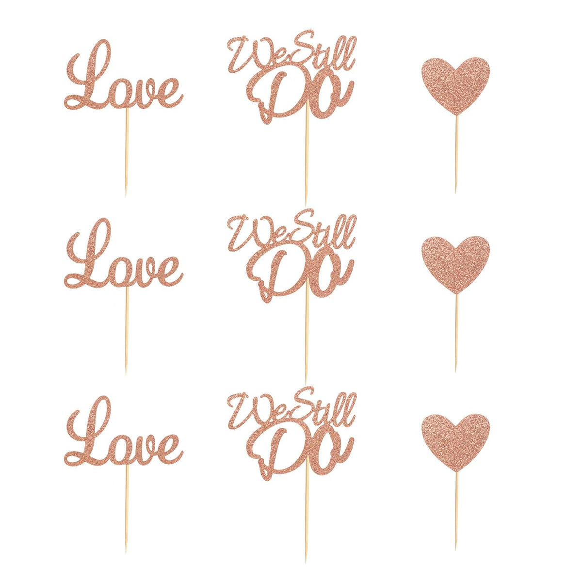 24Pcs We Still Do Cupcake Toppers Glitter Love Heart Marriage Anniversary Cupcake Picks Bridal