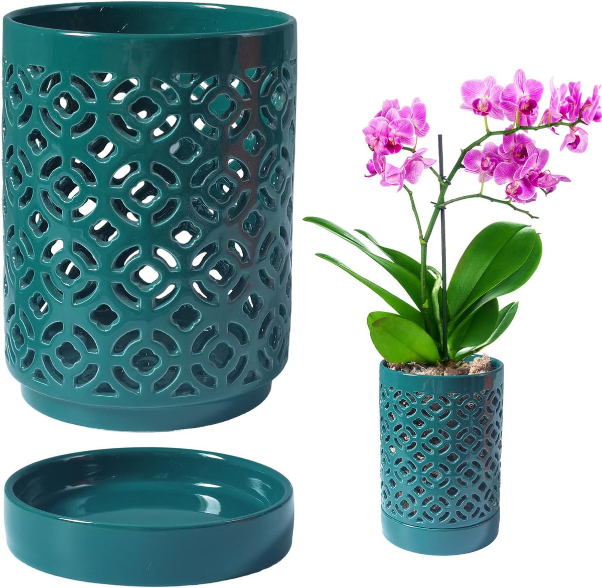 Orchid Pot 4 Inch, Orchid Pots with Holes & Saucers for Repotting, Breathable Slotted Orchid Pots