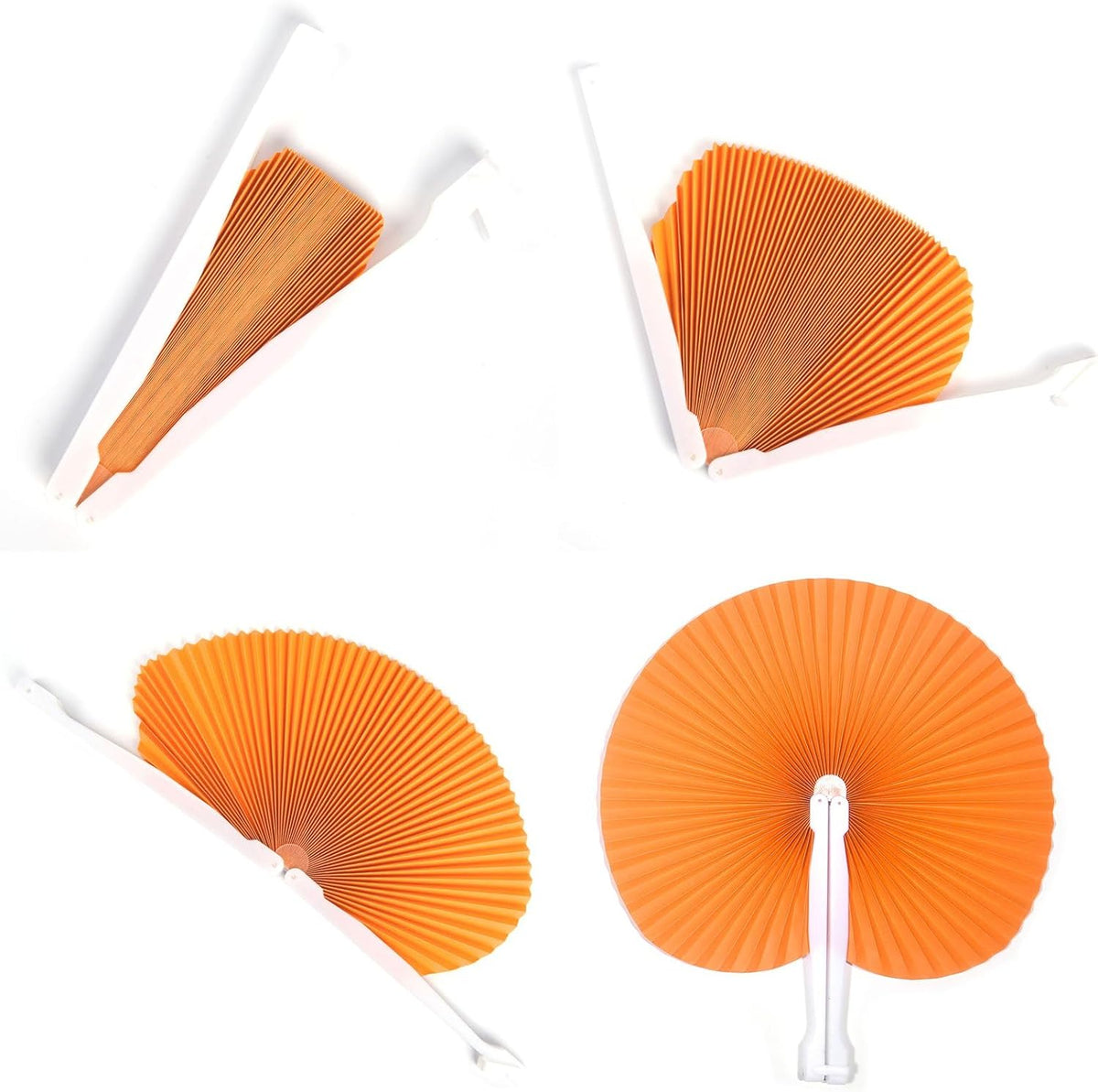 12 Packs Decorative Paper Folding Hand Fans Handheld,Orange Round Foldable Wedding Fans Chinese and