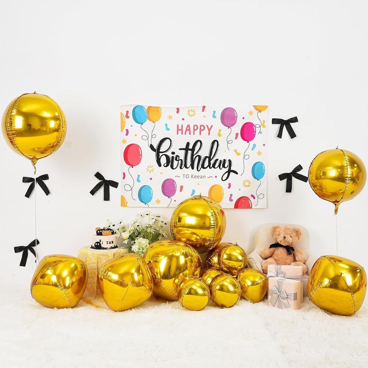 12Pcs Gold Round Foil Balloons, 22" 15" 10" 4D Ball Balloons, Metallic Gold Foil Balloon for