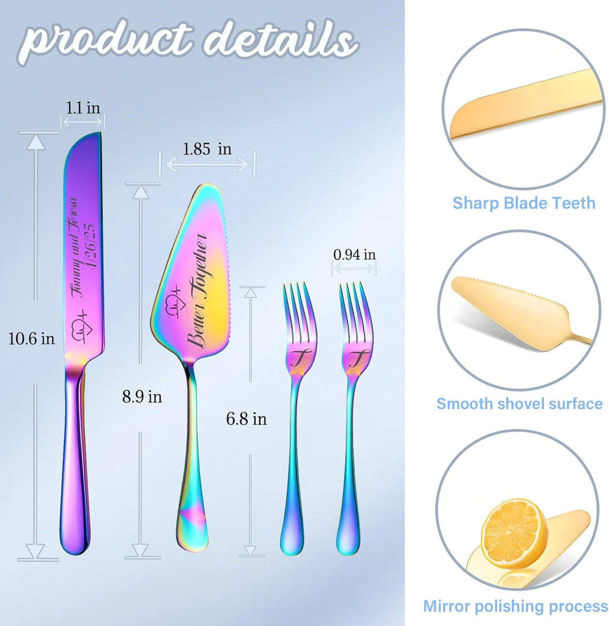 Personalized Wedding Cake Knife and Server Set, Custom Names Cake Cutting Set with Stainless Steel