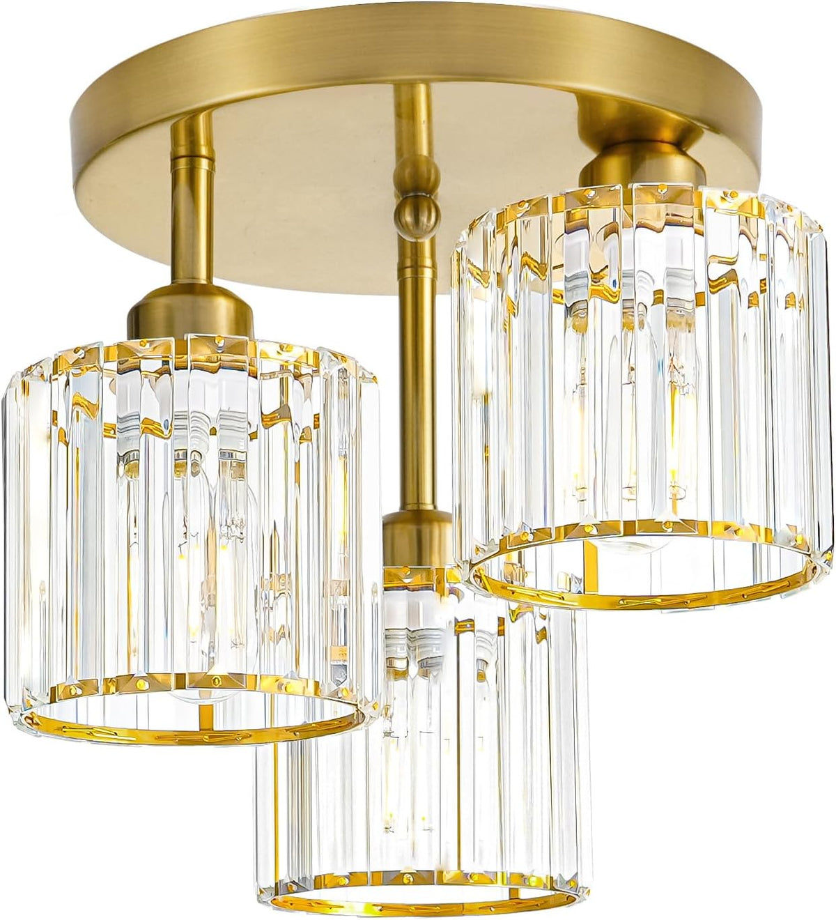 Modern Semi Flush Mount Ceiling Light, 3-Light Crystal Close to Ceiling Light Fixtures, Gold