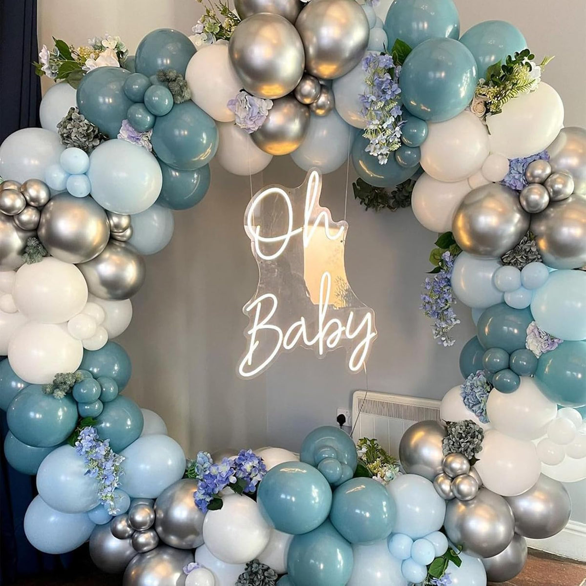 60 Pack Dusty Blue Gold Balloons, Slate Blue White Sand Teal Turquoise Crem Beige Latex Balloon Set