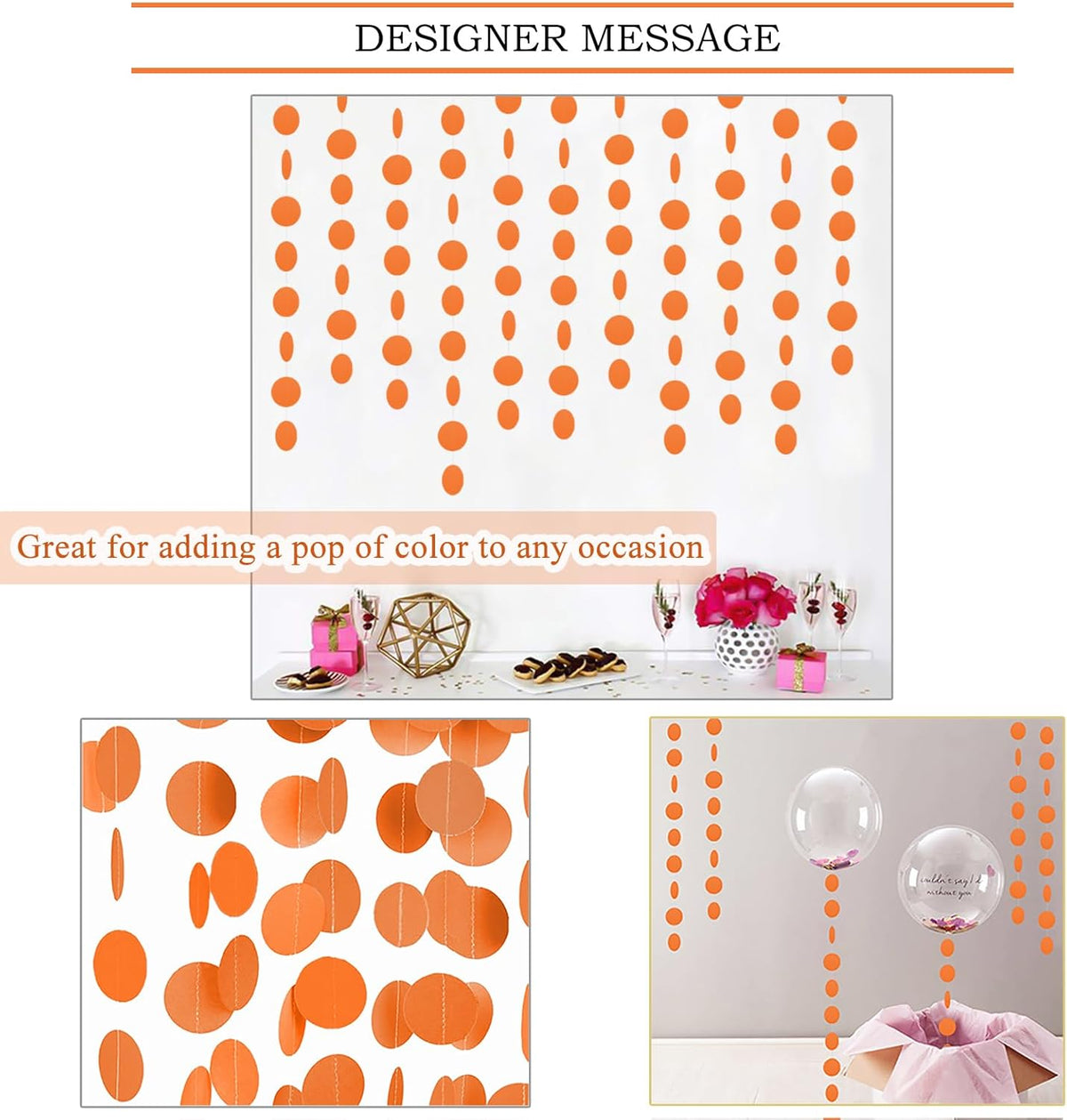 MerryNine Paper Garland 5 Pack, 65 Ft Glitter Paper Garland Circle Dots Hanging Decor, Banner for