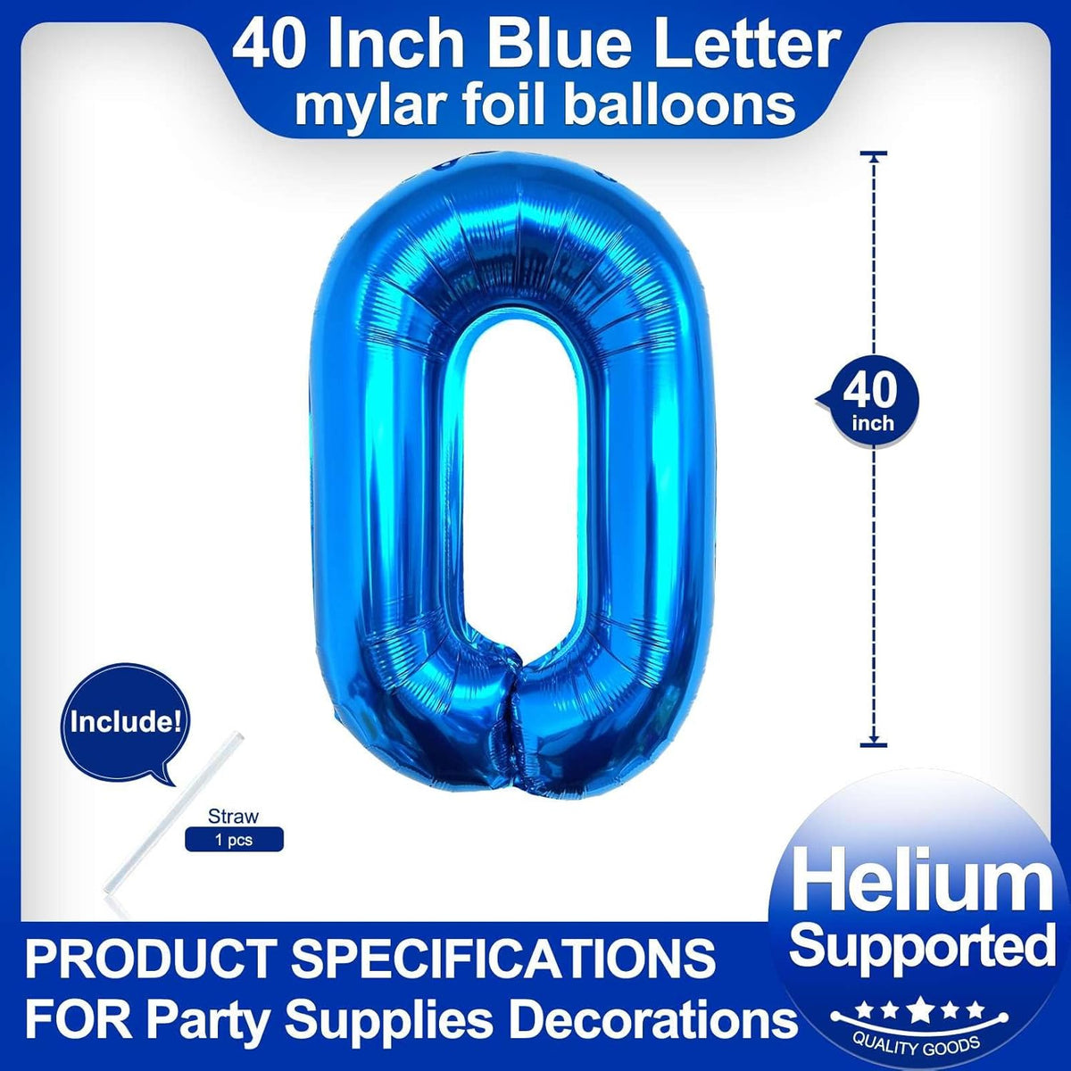 40 Inch Blue Letter O Balloons, DIY Phrase Foil Alphabet Letter O Balloons DIY Word O Banner for