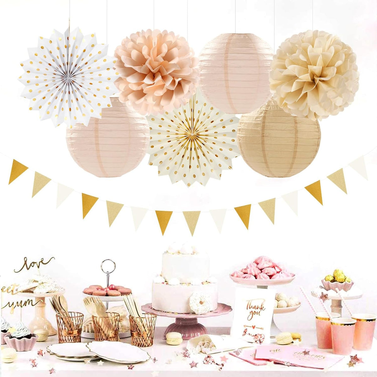 Beige-Champagne Gold White-Peach Boho Party-Decorations - 20pcs Neutral Baby Shower Rustic Wedding