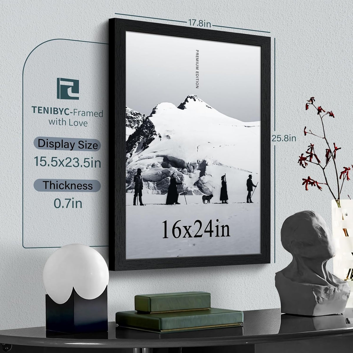 16x24 Poster Frame 3 Pack - Black, Textured Solid Wood Picture Frame, Wall Gallery Photo Frame