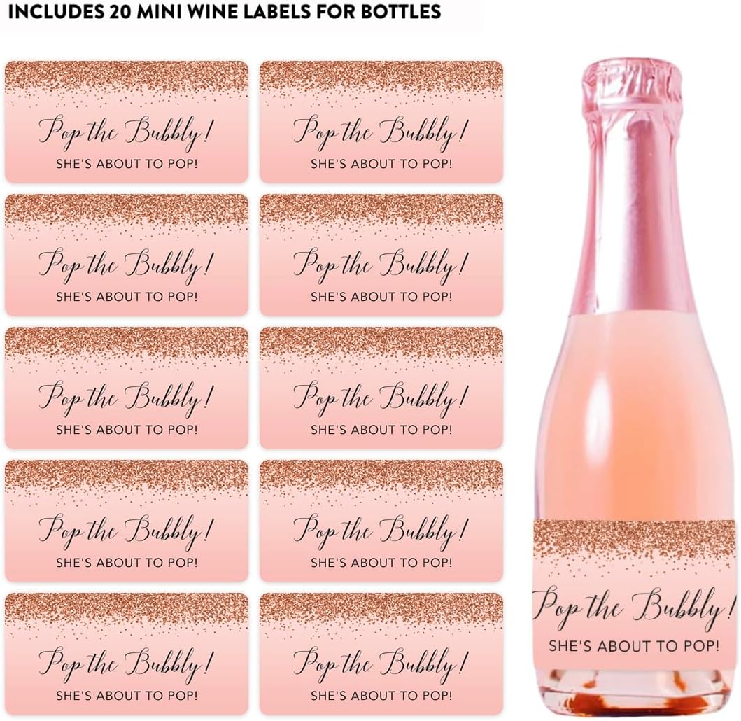 Andaz Press Mini Champagne Wine Bottle Baby Shower Labels, Pop The Bubbly! She's About to Pop!