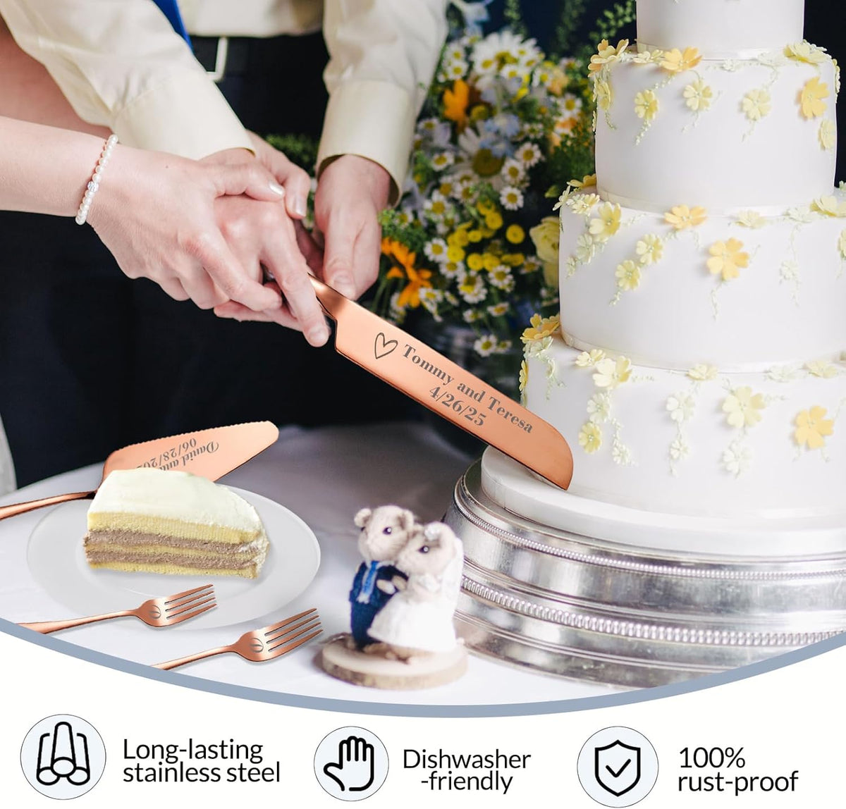 Personalized Wedding Cake Knife and Server Set, Custom Names Cake Cutting Set with Stainless Steel