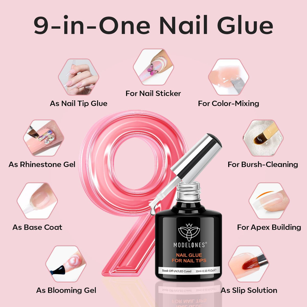 modelones Long Coffin Gel Nail Tips Kit, 9-in-One Nail Glue with Portable U V Lamp 216Pcs 12Sizes