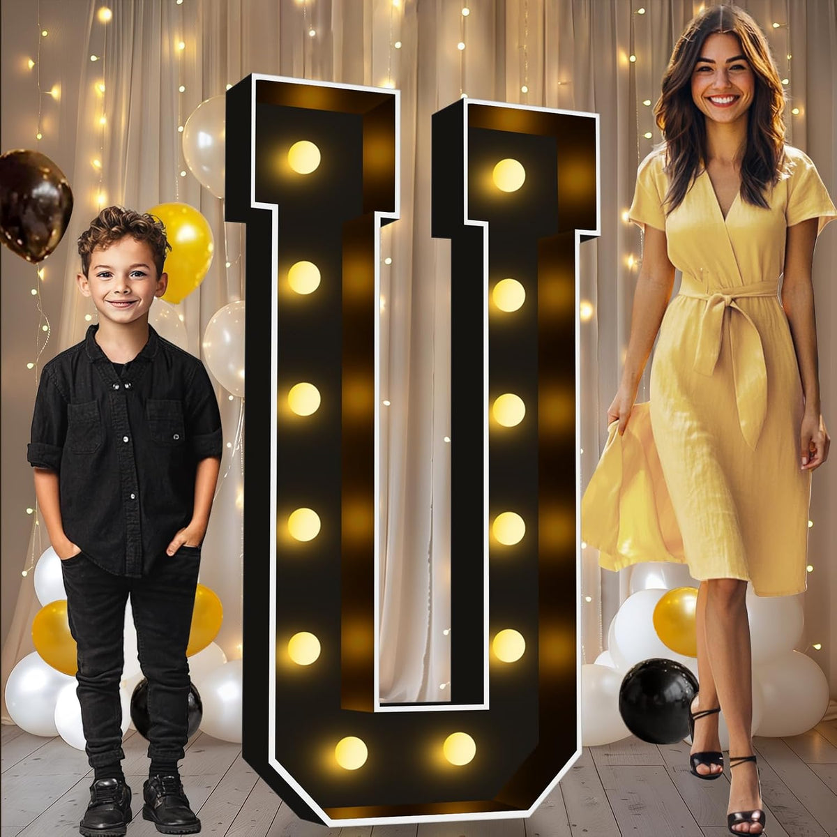 Pooqla 4 FT Marquee Light Up Letters, Black Marquee Letter Lights 4 Feet Tall for Birthday