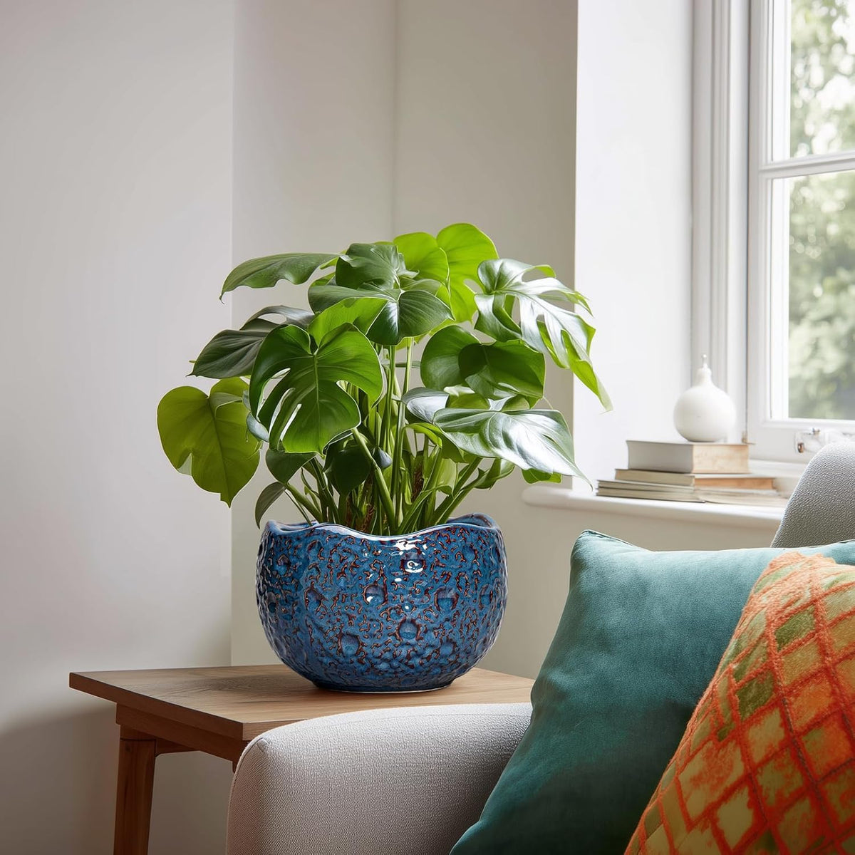 8 Inch Plant Pot - Ceramic Planter for Indoor Outdoor Plants, Round Unique Plant Pots with Drainage
