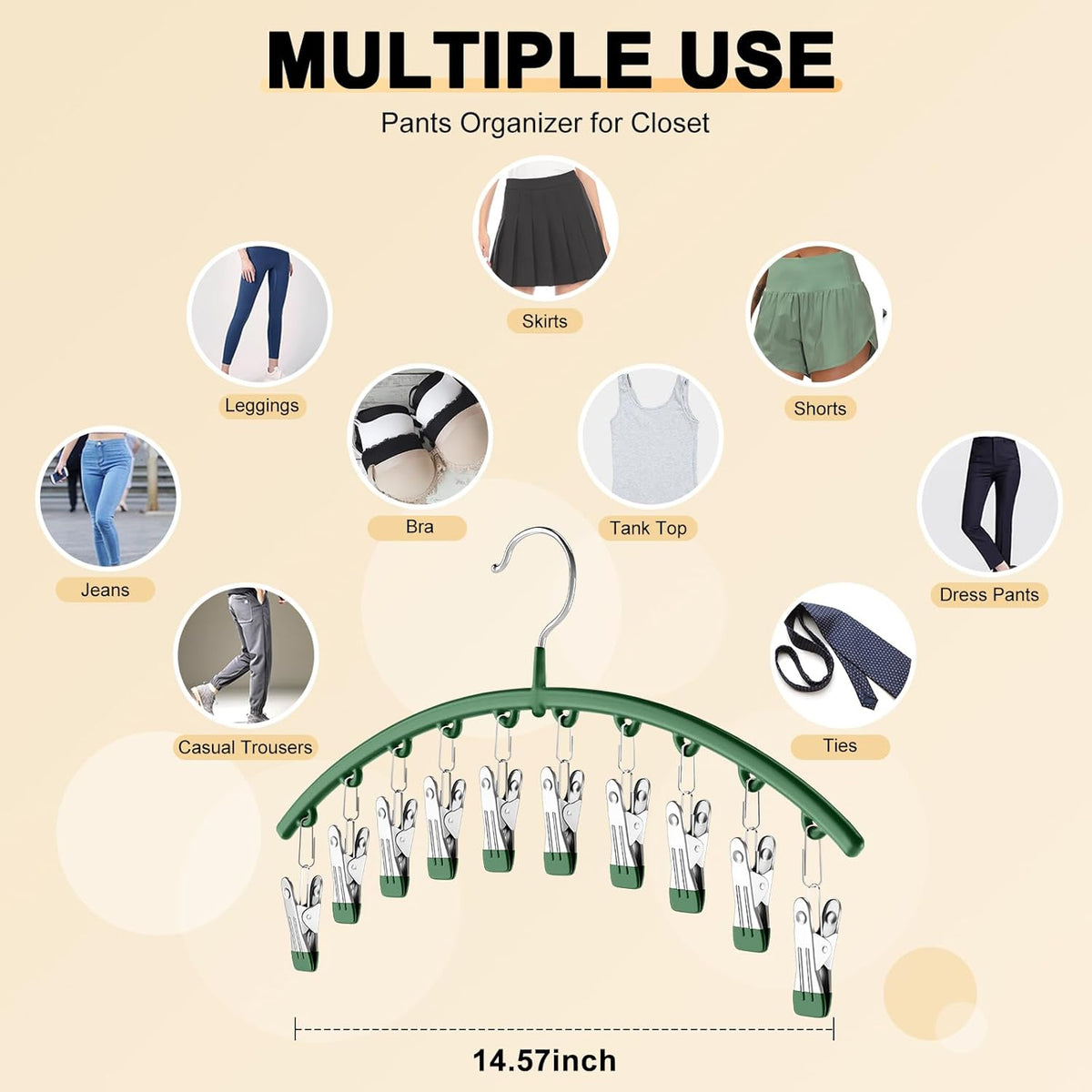 Legging Organizer for Closet, Metal Yoga Pants Hangers 2 Pack w/10 Clips Holds 20 Leggings, Space