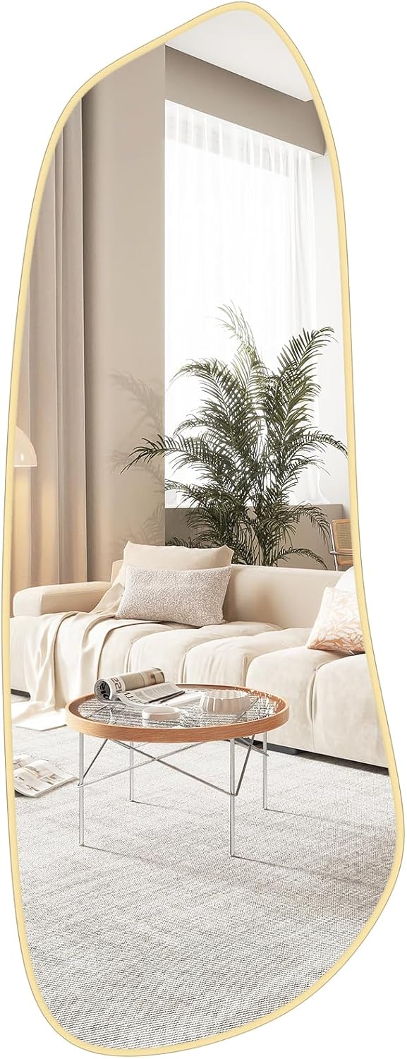 WallBeyond Irregular Wall Mirror, Asymmetrical Mirror Wall Mounted with Gold Framed for Living