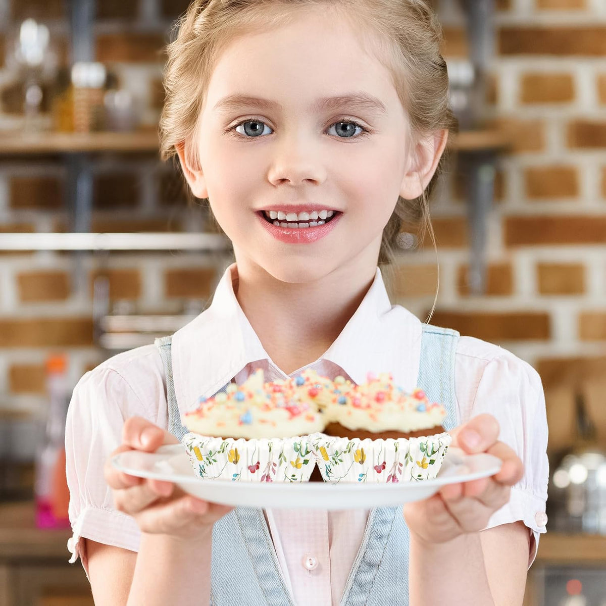 Whaline 300Pcs Floral Cupcake Liners Colorful Flower Paper Baking Cups Wildflower Muffin Liner