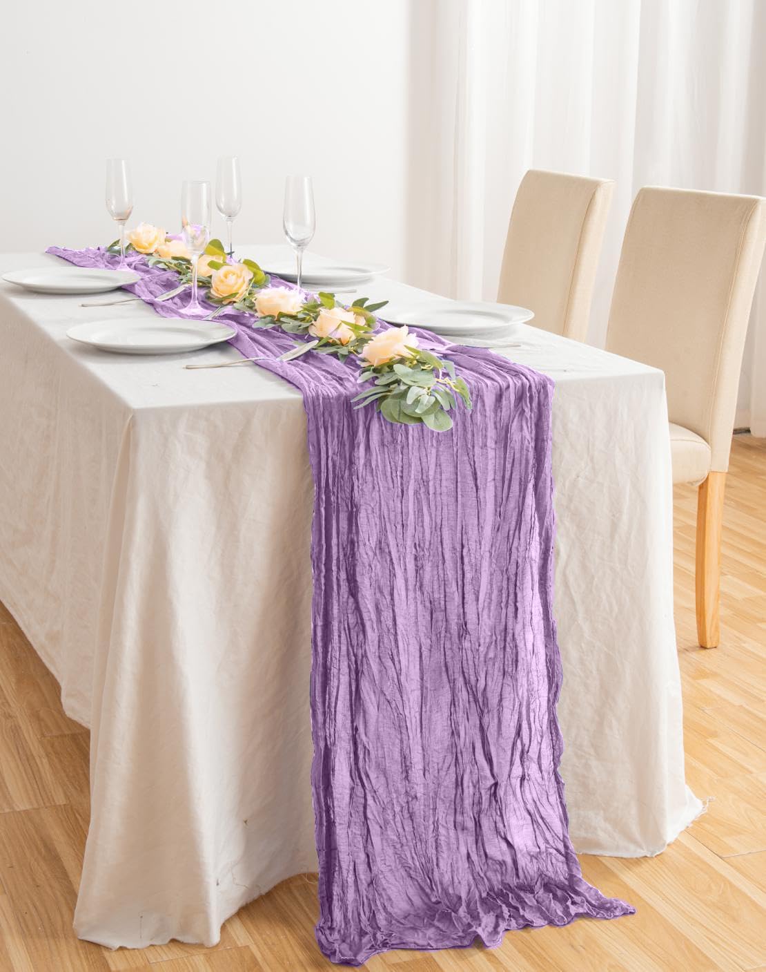 6 Pack Lavender Cheesecloth Table Runner 21x120 Inch Boho Wrinkled Sheer Romantic Gauze Decor for