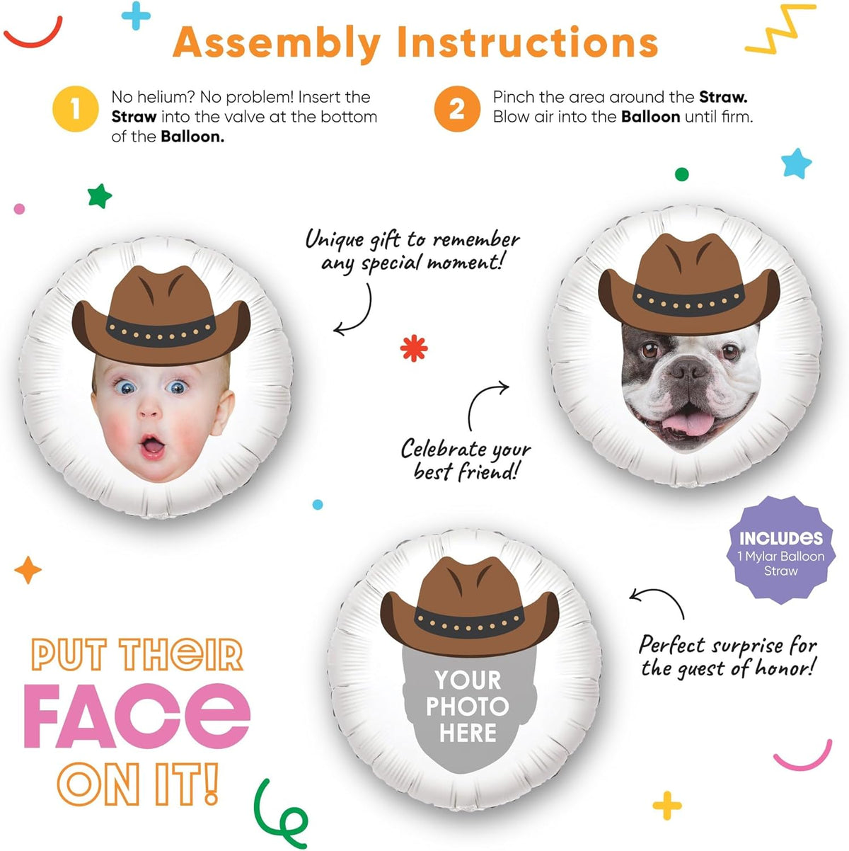 Big Dot of Happiness Personalized Western Hoedown Fun Face Photo Balloon, Wild West Little Cowboy