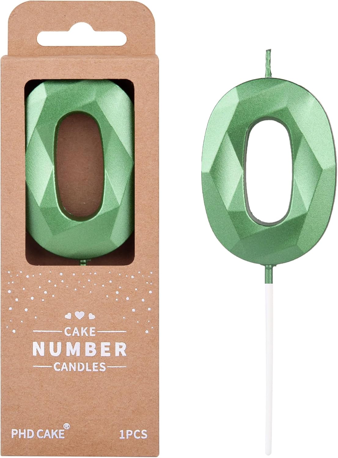 PHD CAKE 2.76 Inch Crystal Green 0 Number Cake Candle, Numeral Birthday Candles, Green Number